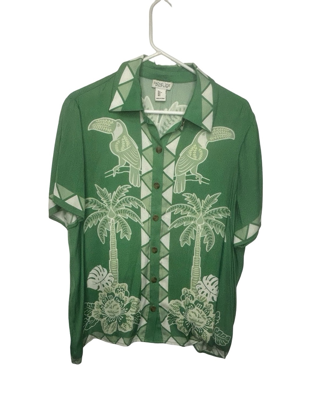 Rachel Zoe Green Tropical Toucan Button-Down Shirt Large